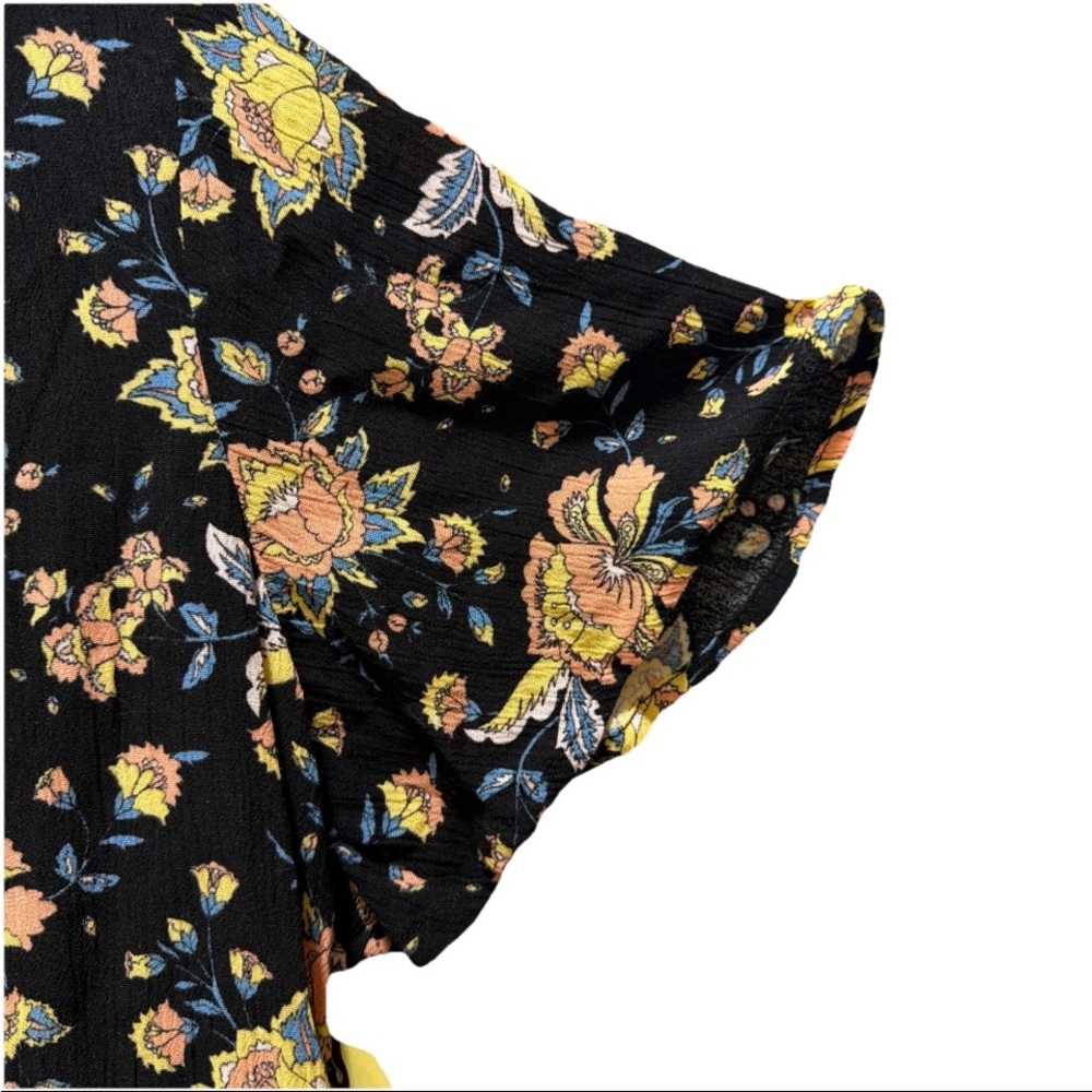 🆕Band of Gypsies Black Floral Tie-Front Crop Ruffle Top Boho Boutique Chic SM - Picture 4 of 8